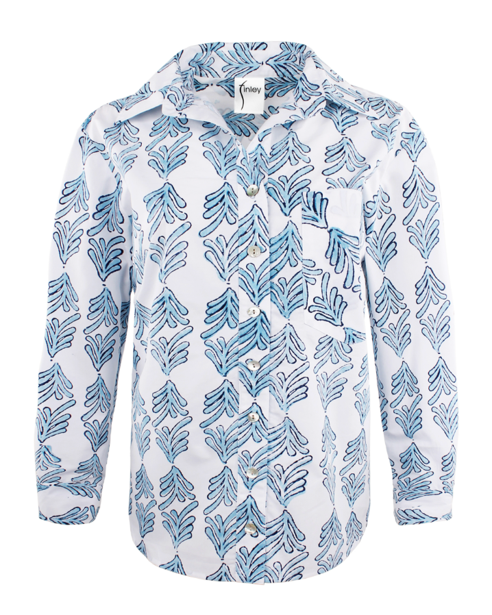 Andie Mended Top in Blue Palmetto Print