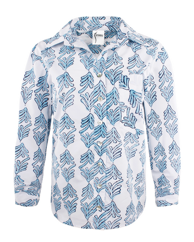 Andie Mended Top in Blue Palmetto Print