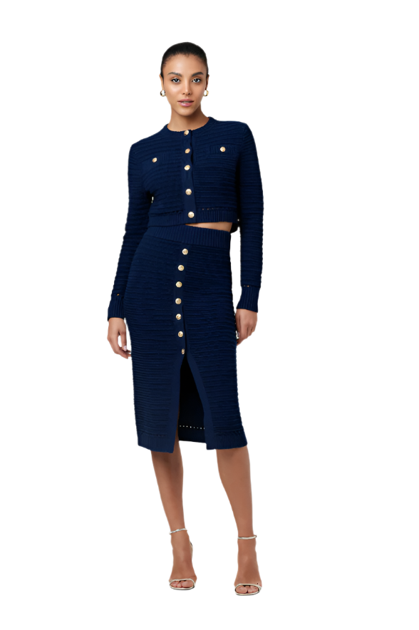 Tani Button Front Skirt in Navy