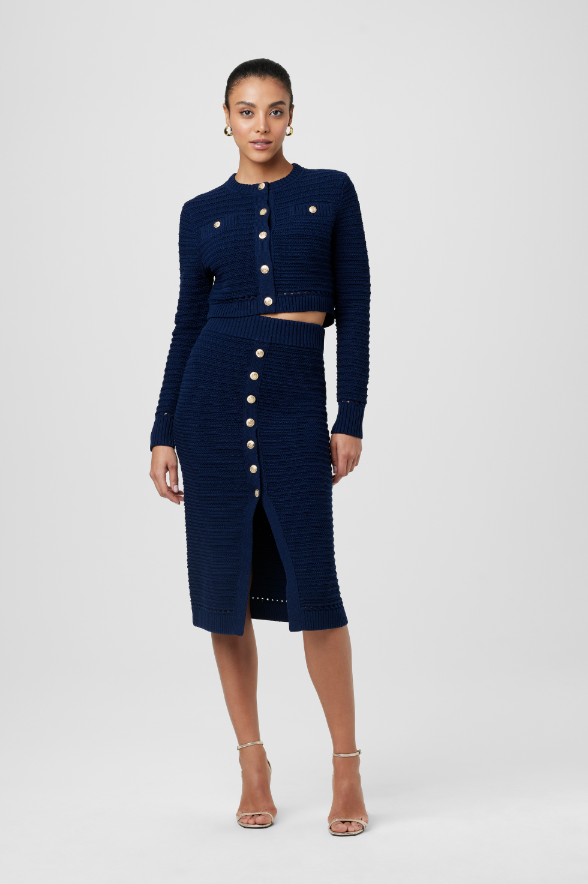 Miller Crew Neck Cardigan in Navy
