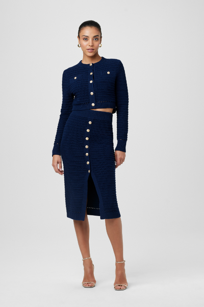 Miller Crew Neck Cardigan in Navy
