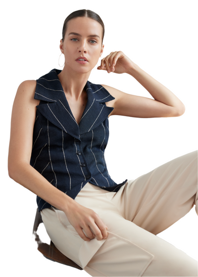 Navy Pinstripe Vest