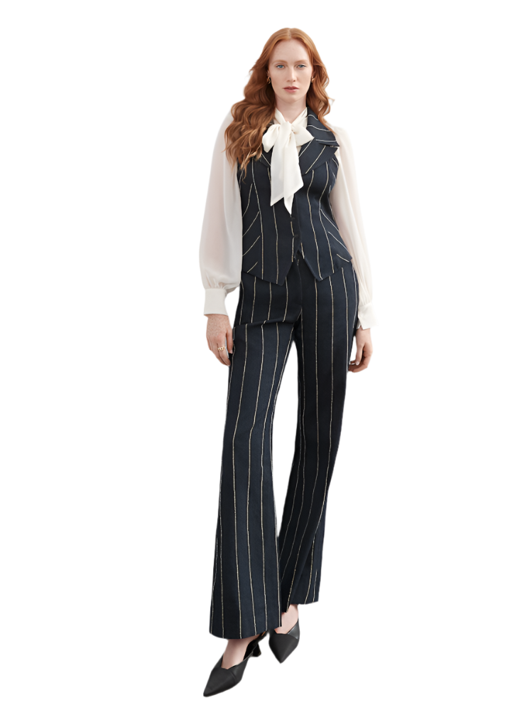 Navy Pinstripe Flared Pant