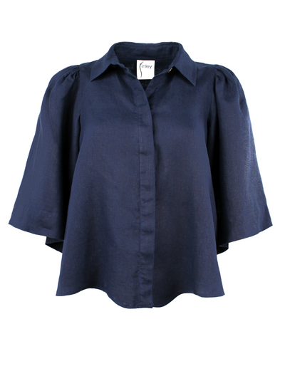 Collin Cape Shirt in Navy Washed Linen