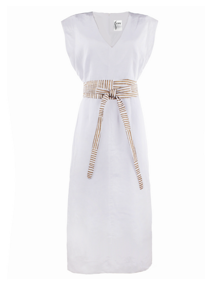 Beverly Long Dress in White Washed Linen