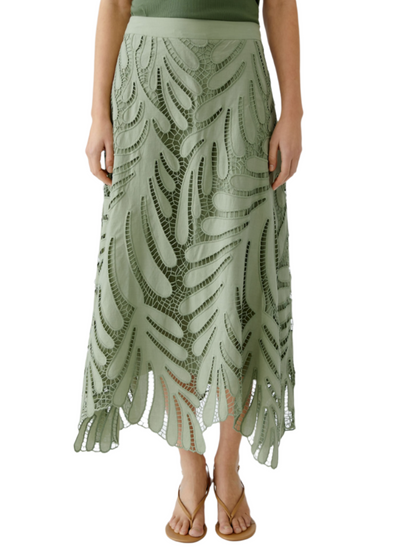 Embroidered Lace Maxi Skirt in Sage