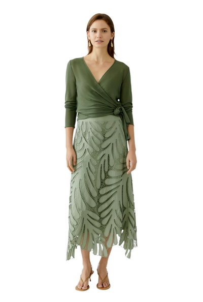 Embroidered Lace Maxi Skirt in Sage