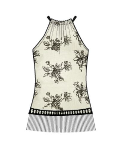 Embroidered Halter Top in Ivory/Black