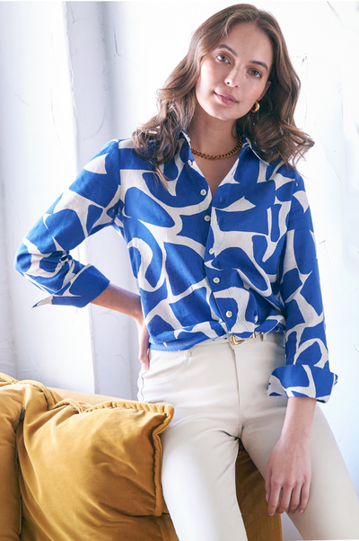 Sloane 3/4 Sleeve Puzzle Print Shirt