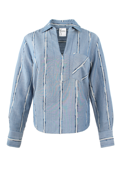 Blue striped shirt with a pocket on a white background