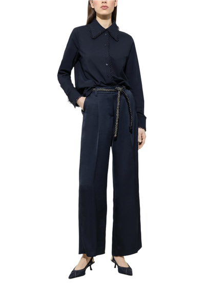 Satin Wide-Leg Pants in Dark Blue