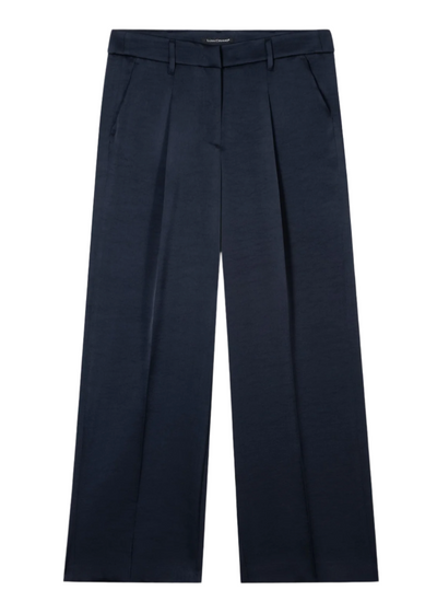 Satin Wide-Leg Pants in Dark Blue