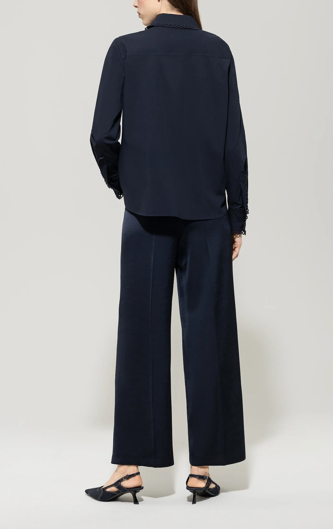 Satin Wide-Leg Pants in Dark Blue
