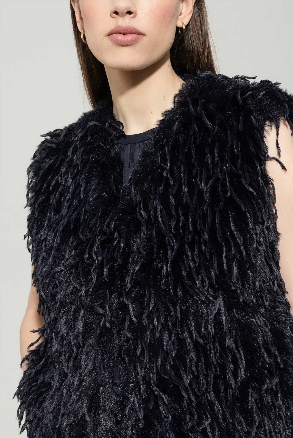 Feather-Look Vest in Dark Blue
