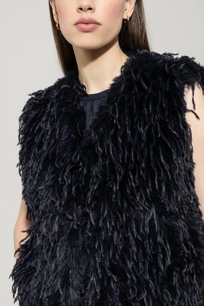 Feather-Look Vest in Dark Blue