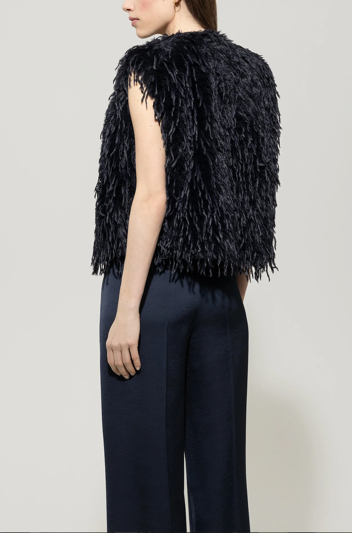 Feather-Look Vest in Dark Blue