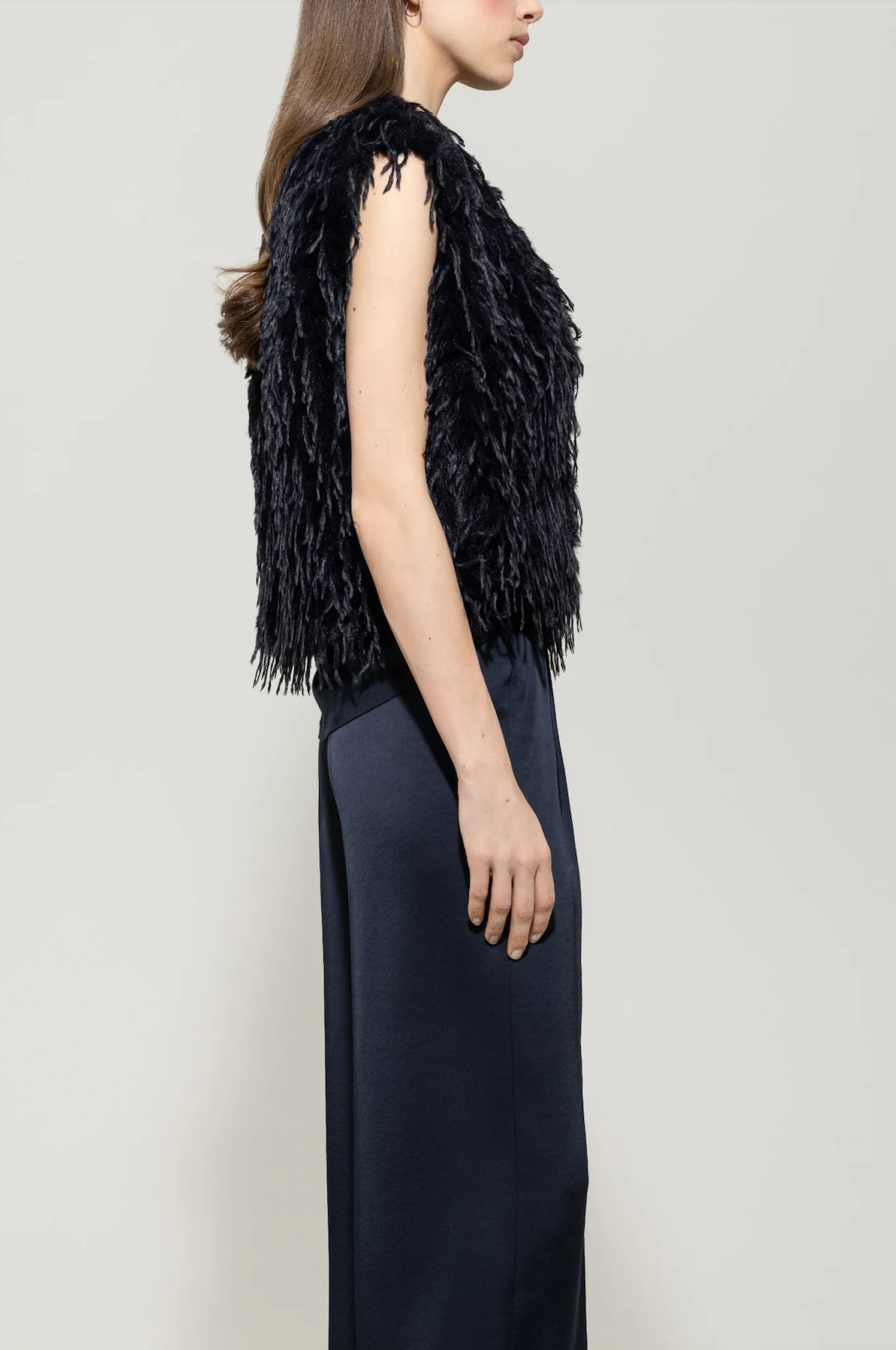 Feather-Look Vest in Dark Blue