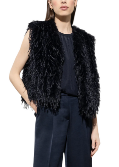 Feather-Look Vest in Dark Blue