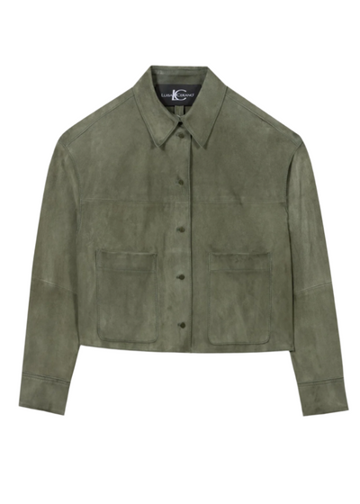Suede Shirt Jacket in Cool Khaki