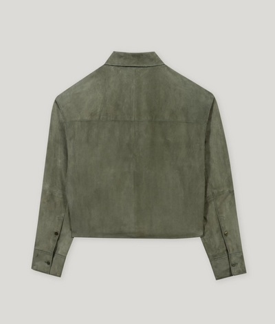 Suede Shirt Jacket in Cool Khaki