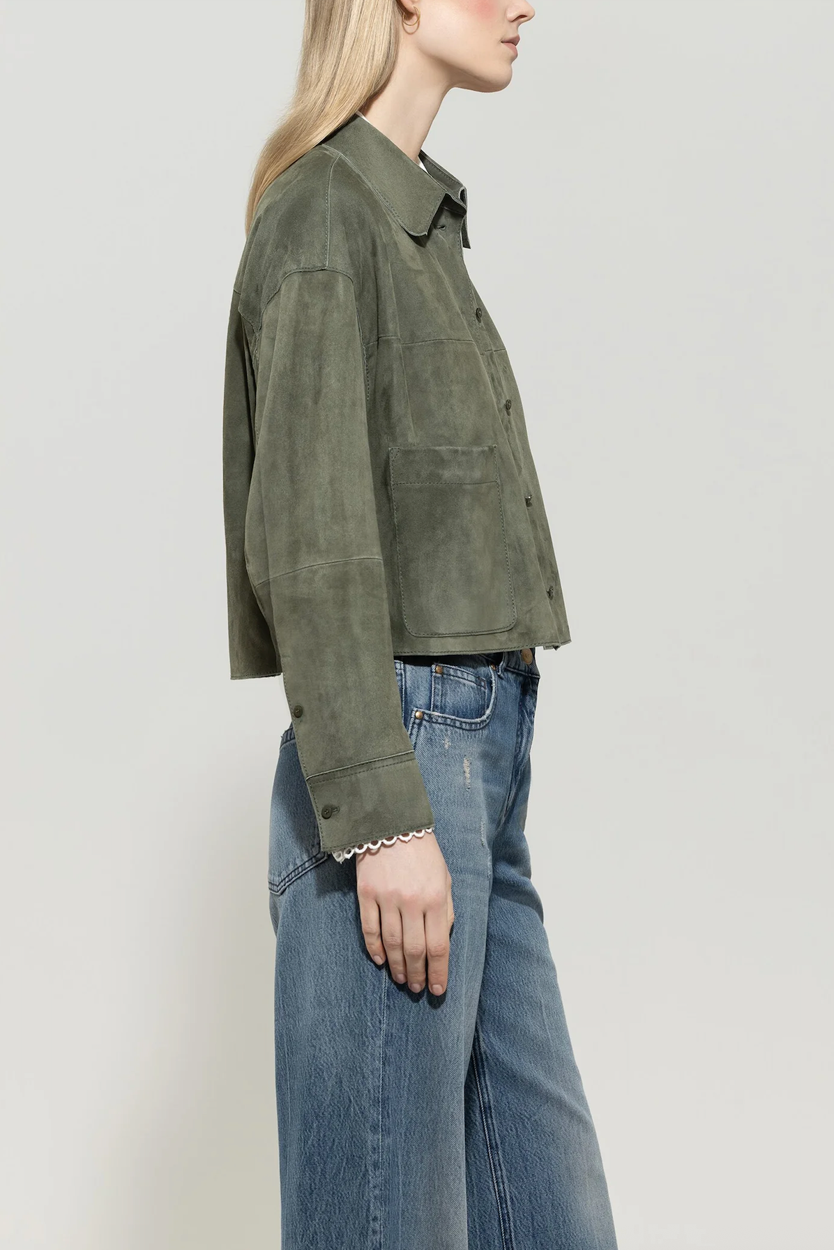 Suede Shirt Jacket in Cool Khaki