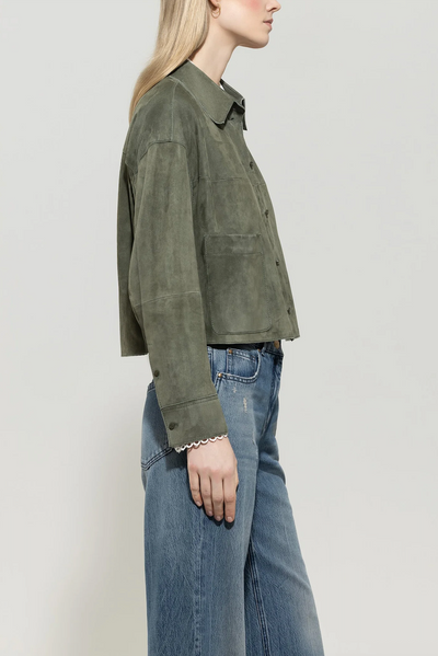 Suede Shirt Jacket in Cool Khaki