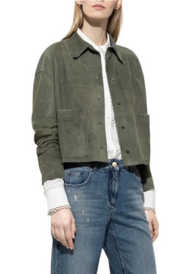 Suede Shirt Jacket in Cool Khaki