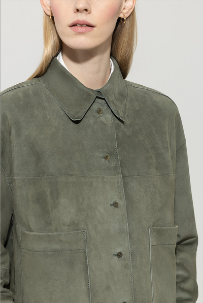 Suede Shirt Jacket in Cool Khaki