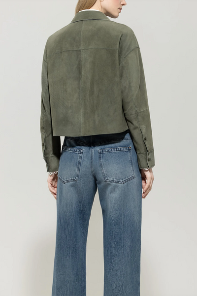 Suede Shirt Jacket in Cool Khaki