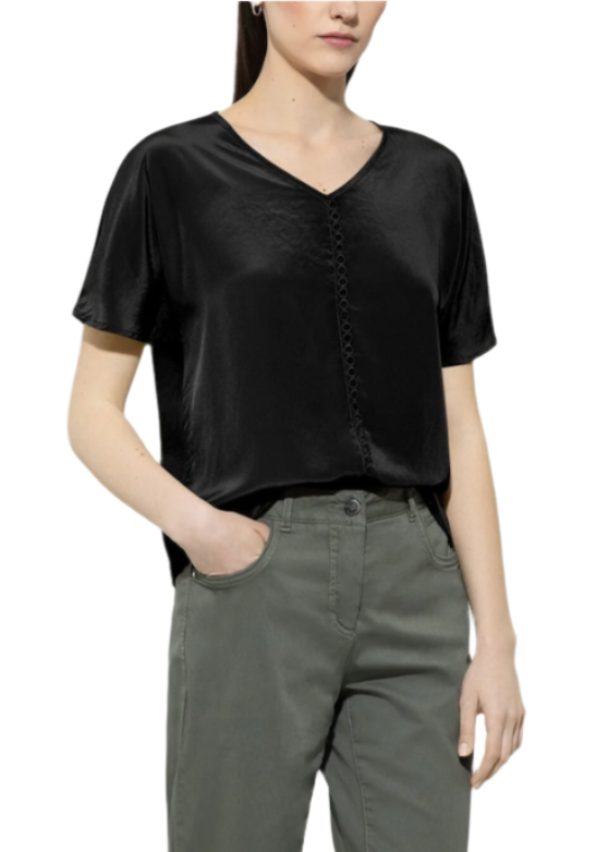 Shimmer Techno Silk Top in Black