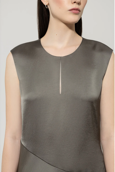 Key-Hole Shift Dress in Cool Khaki