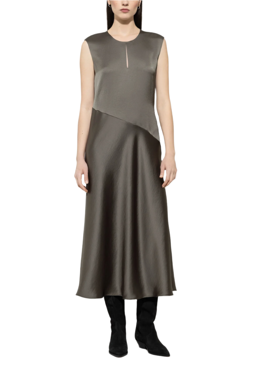 Key-Hole Shift Dress in Cool Khaki