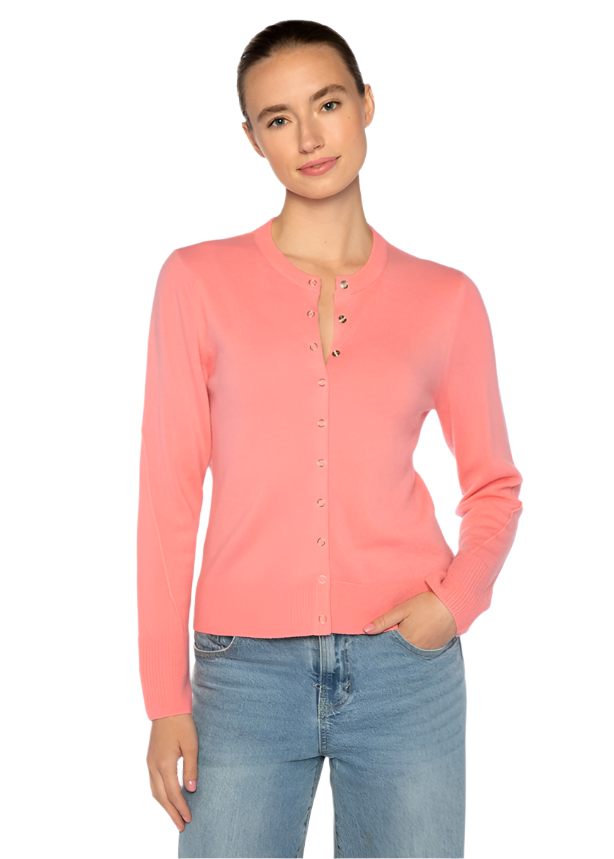 Snap and Ribbon Cardigan in Coral