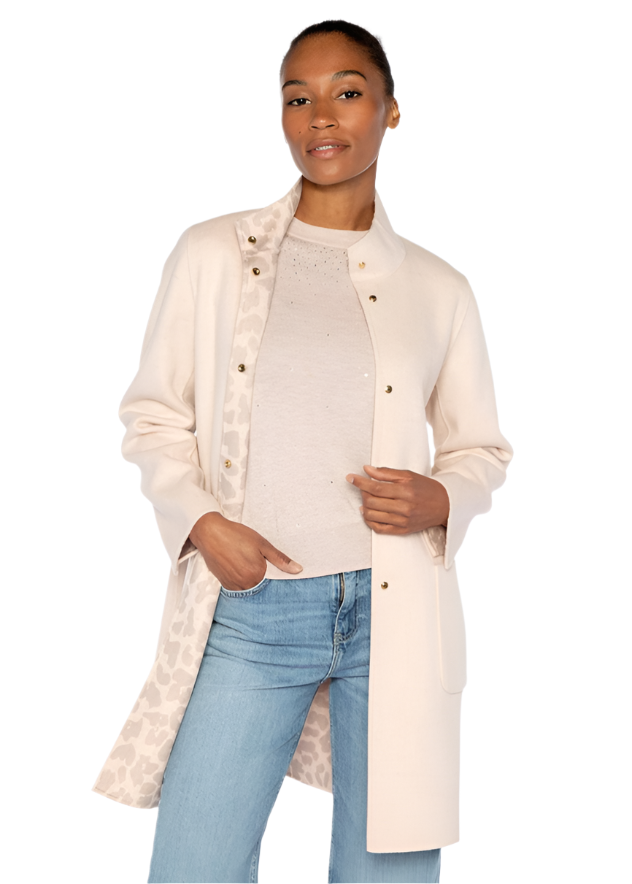 Reversible Leopard Print Coat in Cameo