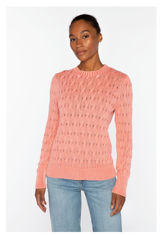 Stonewash Cable Crew in Coral