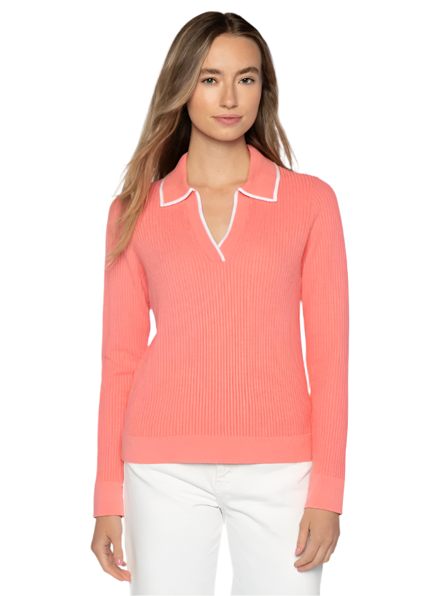 Tipped Rib Polo in Coral