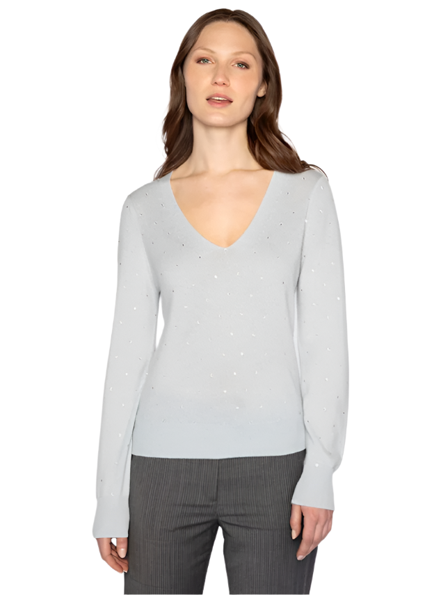 Crystal V-Neck Sweater in Ice Blue