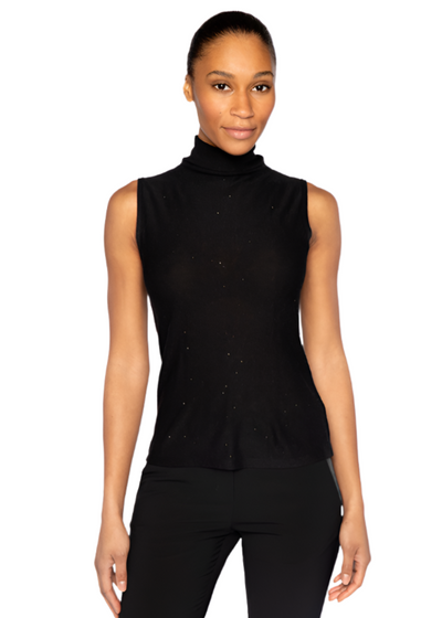 Sequin Sleeveless Funnel Tank in Black