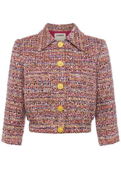 JIA Crop 3/4 Sleeve Jacket in Mauve/Tan Multi Tweed