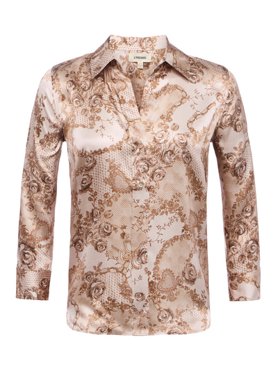 Dani Silk Blouse in Toasted Almond Lace Print