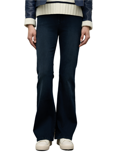 Estelle High Rise Fit and Flare Denim in Dark Blue