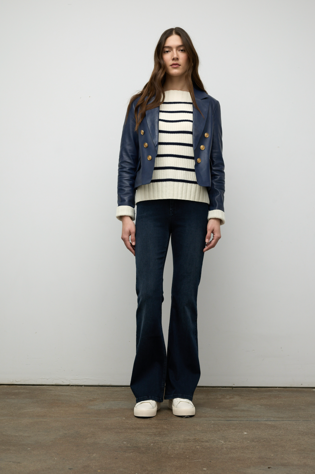 Estelle High Rise Fit and Flare Denim in Dark Blue