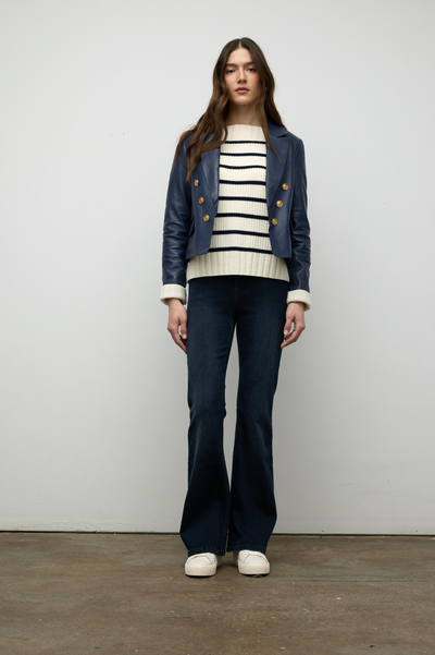 Estelle High Rise Fit and Flare Denim in Dark Blue