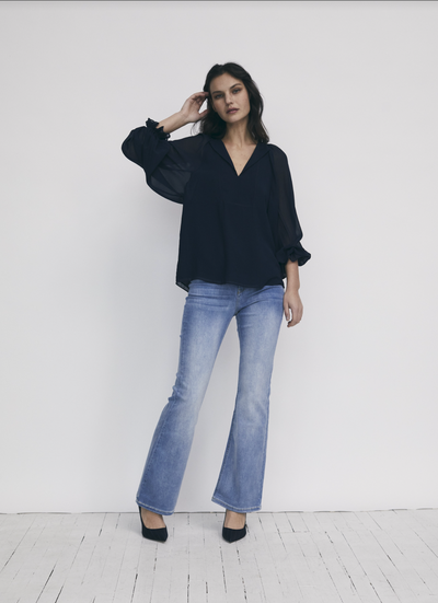 Estelle High Rise Fit and Flare Denim in Light Blue