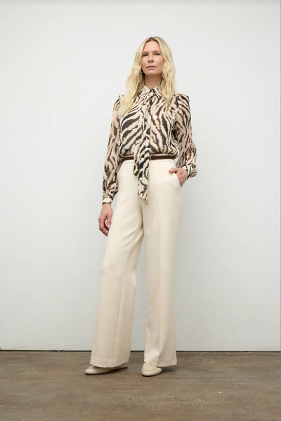 Printed Blouse with Detachable Scarf in Beige/Black