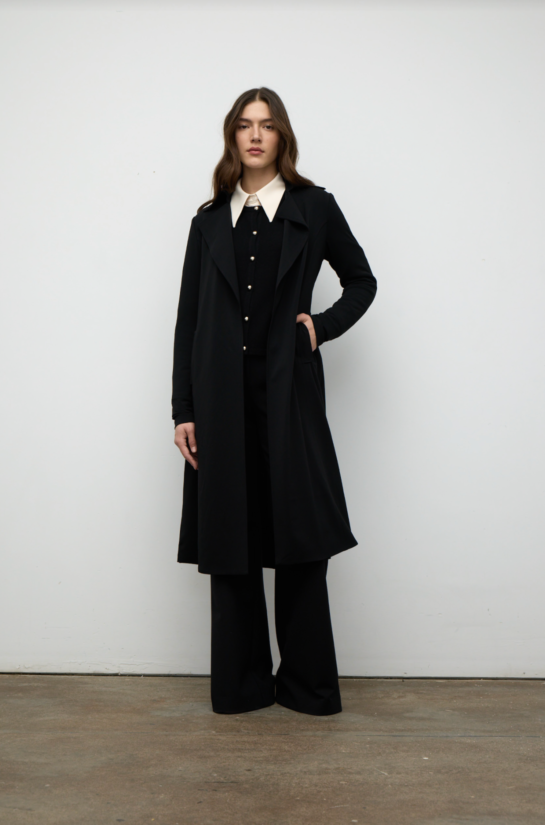 Matte Jersey Trench Coat in Black