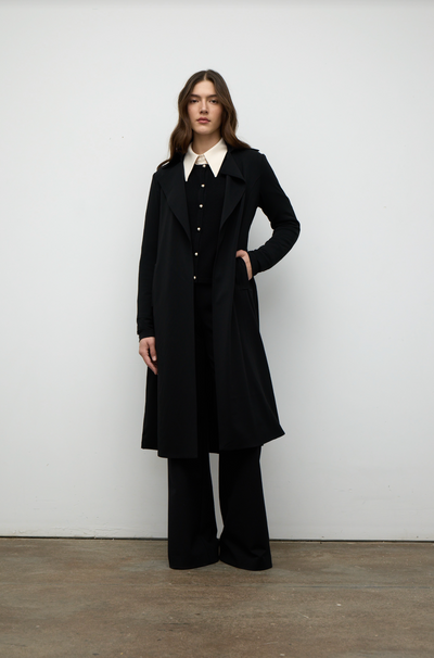 Matte Jersey Trench Coat in Black