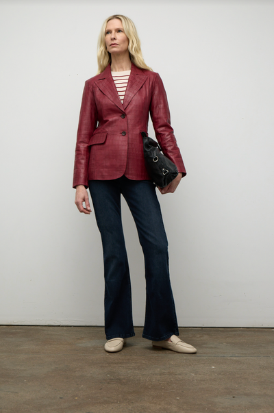Croco Fitted Jacket in Cherry Red