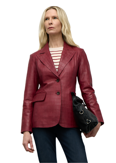 Croco Fitted Jacket in Cherry Red