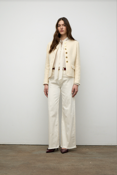 Short Jacket with Trim in Natrual